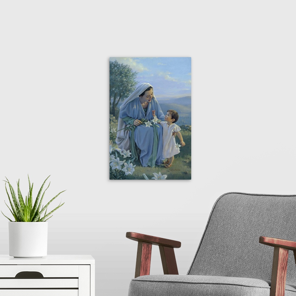 A modern room featuring Blessed Among Women