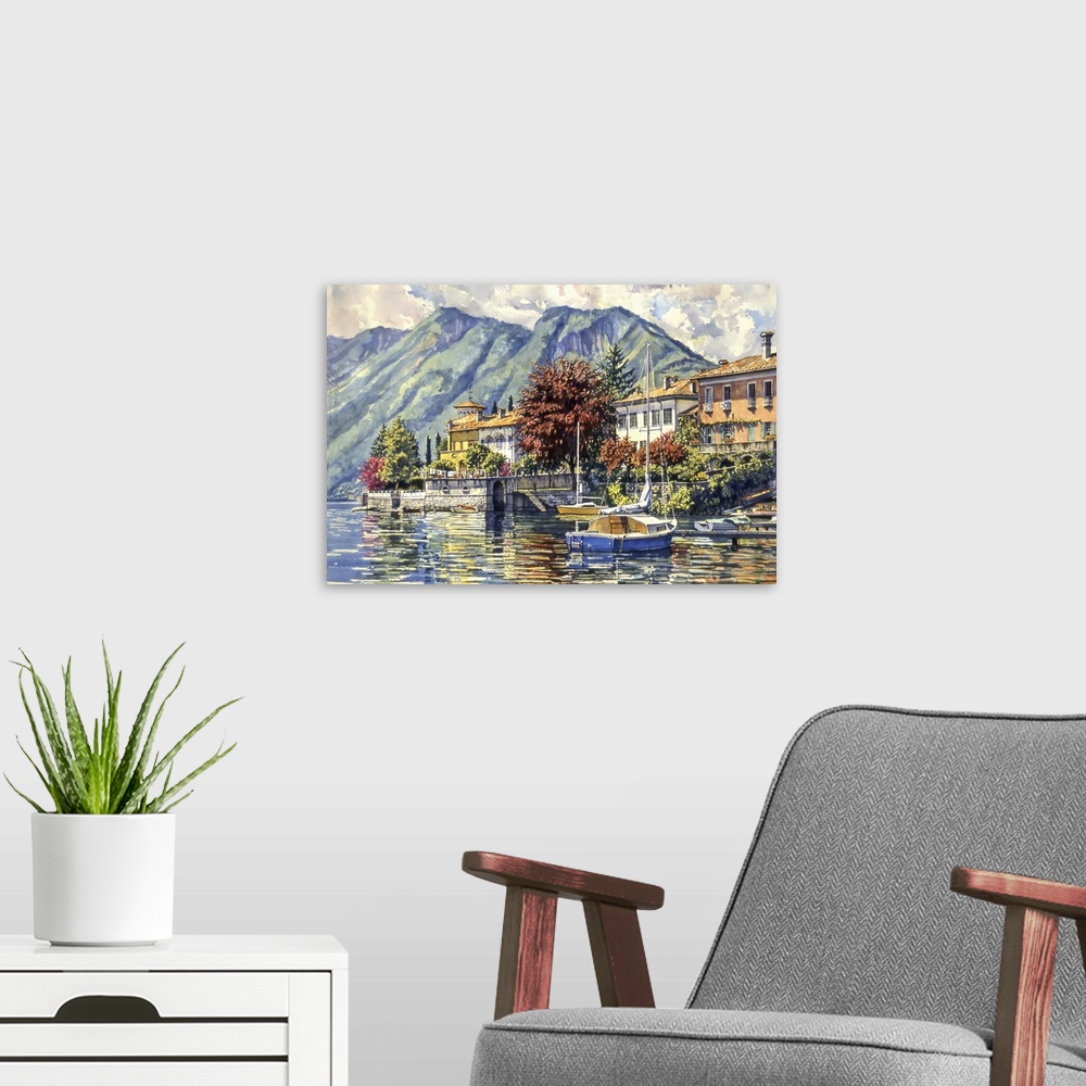 A modern room featuring Blue Boat in Lake Maggiore