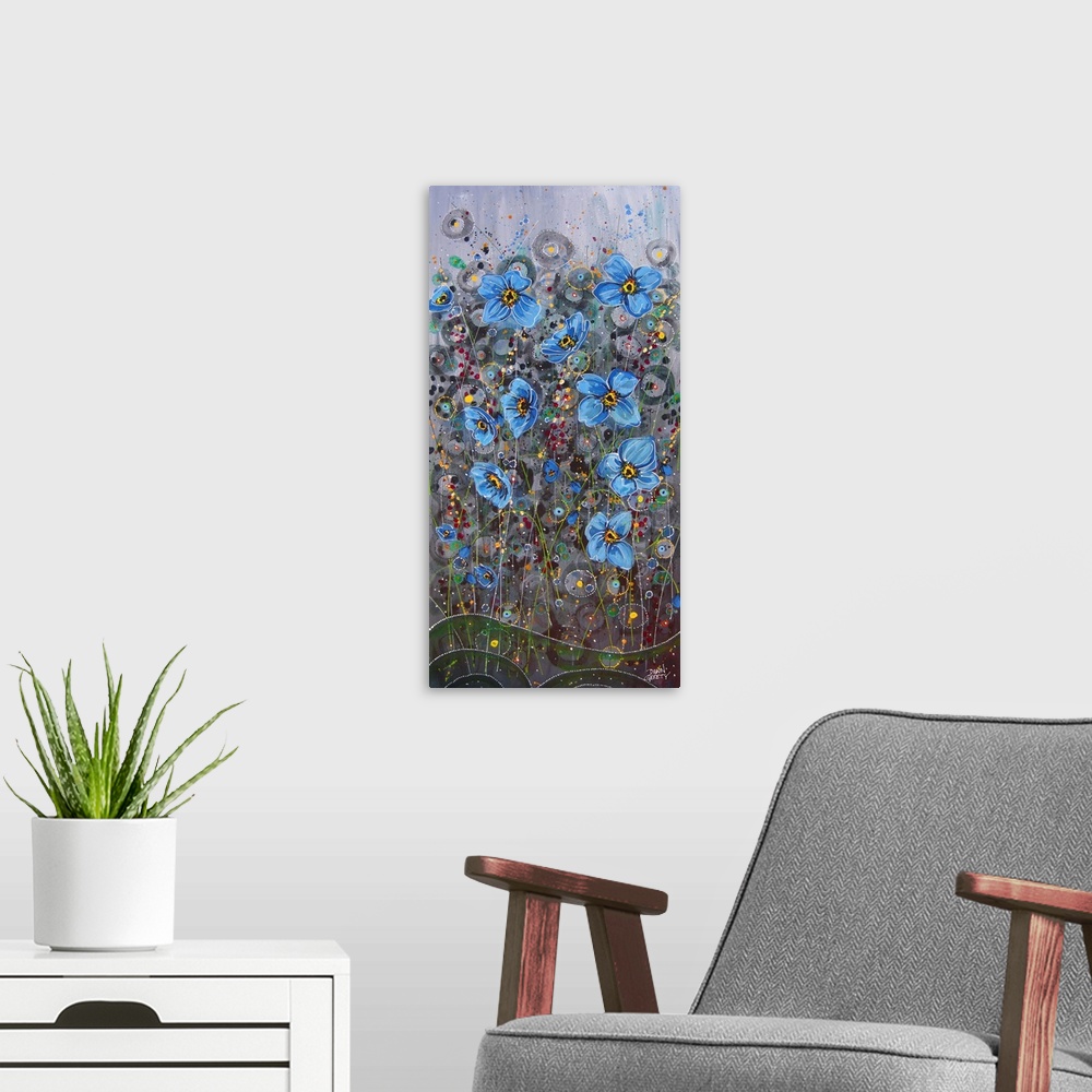 A modern room featuring Blue Flowers