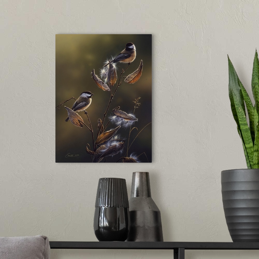 A modern room featuring Chickadees In Milkweed