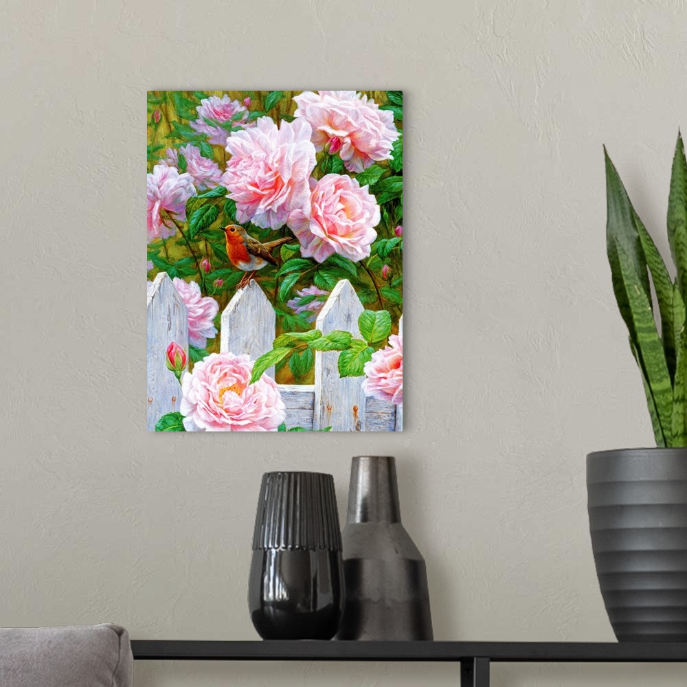 A modern room featuring Morning In Provence - European Robin And Roses