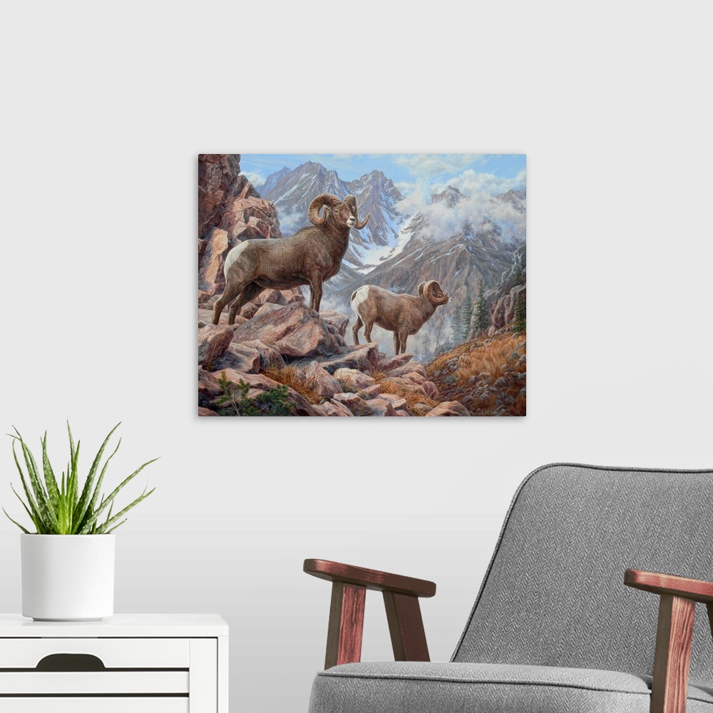 A modern room featuring Mountain King - Bighorn Sheep