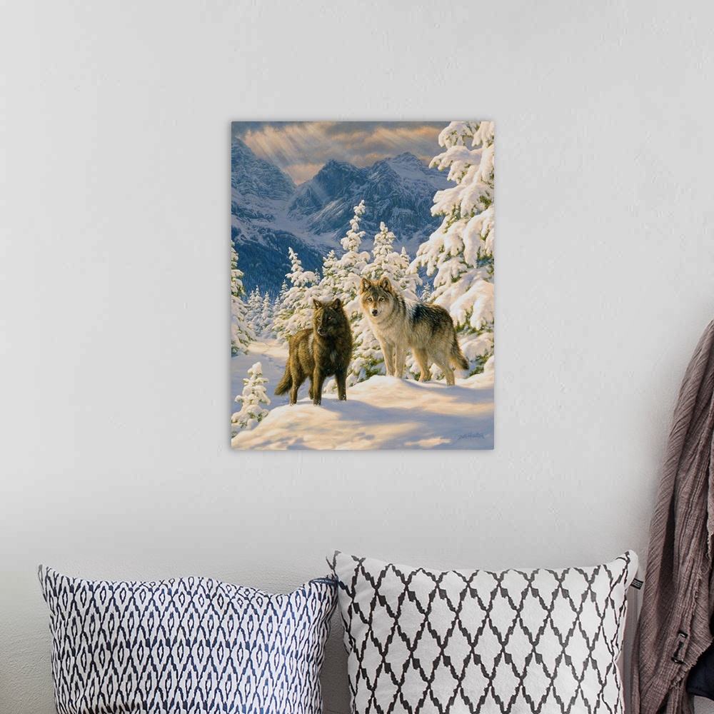 A bohemian room featuring Mountain Majesty - Wolves