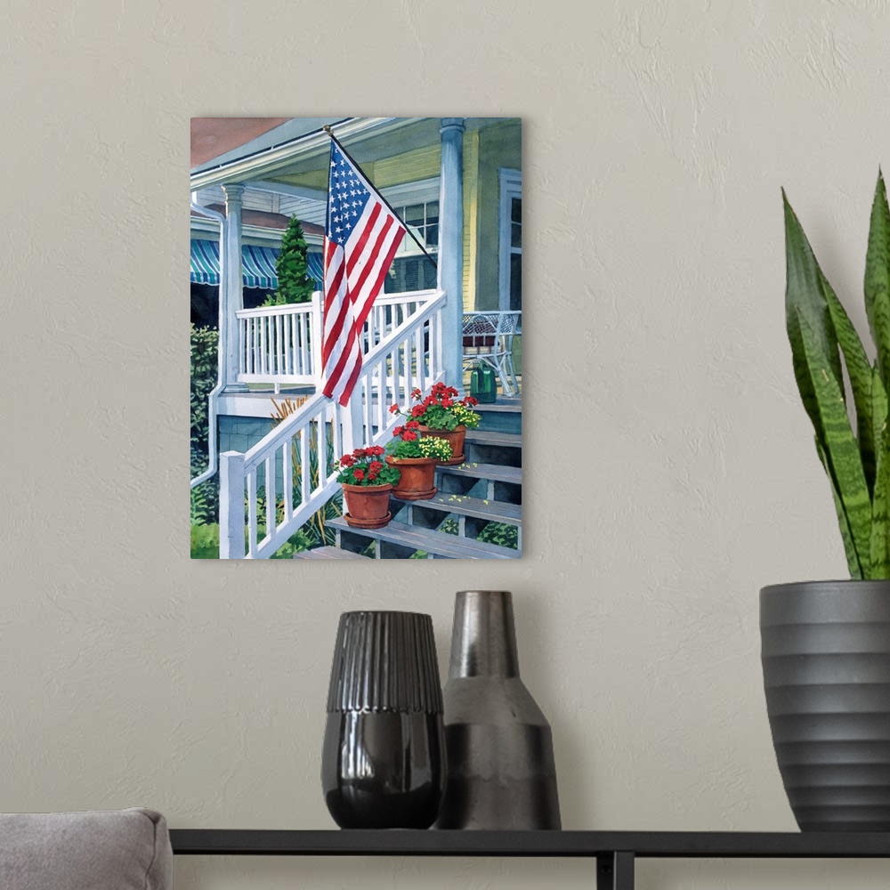 A modern room featuring Porch With Flag