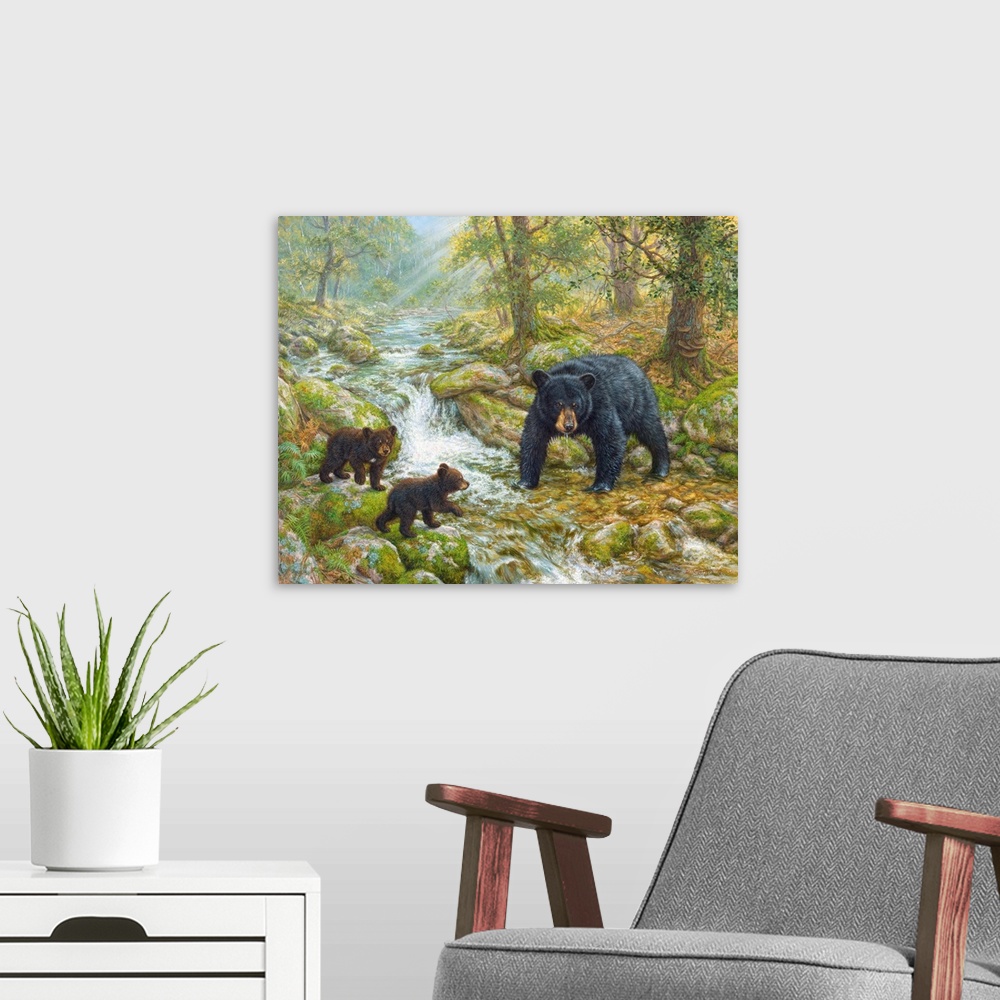 A modern room featuring Summer's Picnic - Black Bear Family
