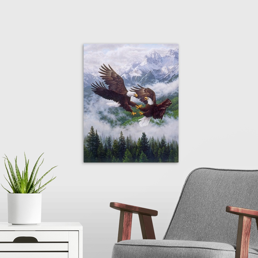 A modern room featuring The Courtship Dance - Bald Eagles