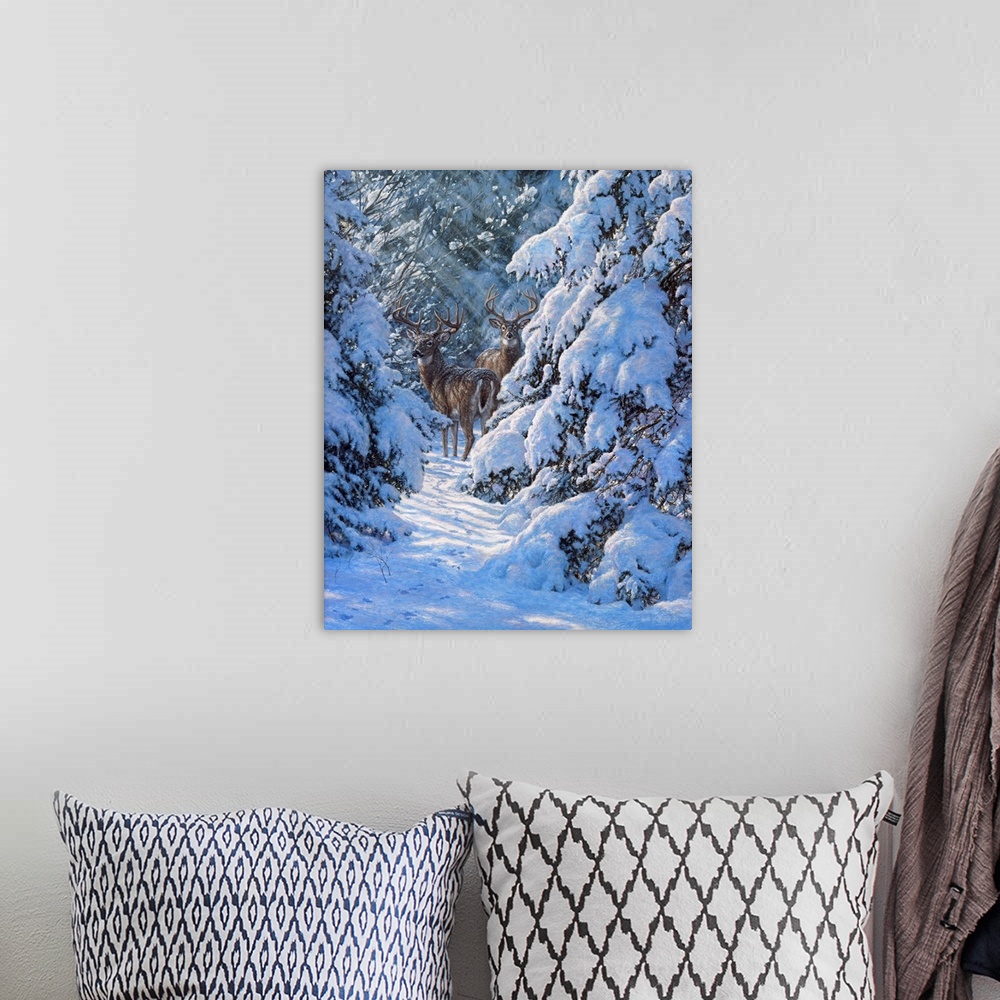 A bohemian room featuring Winter Sentinels - White Tailed Deer