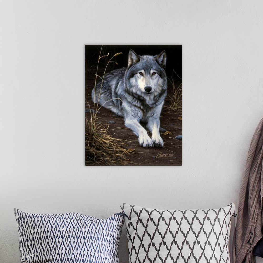 A bohemian room featuring Wolf Portrait