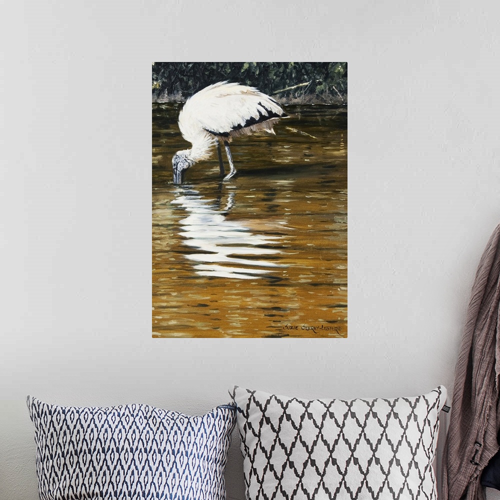 A bohemian room featuring Wood Stork Reflection