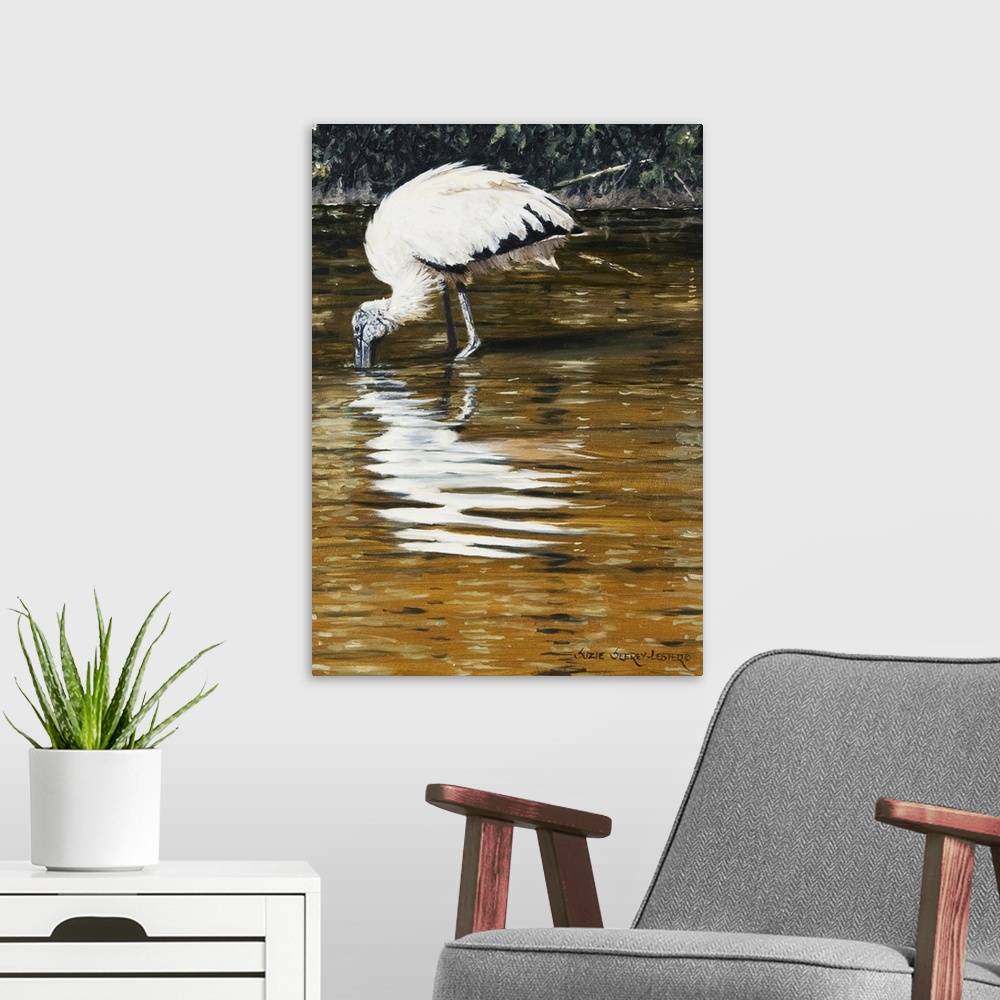A modern room featuring Wood Stork Reflection