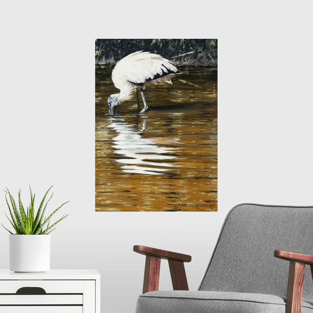 A modern room featuring Wood Stork Reflection