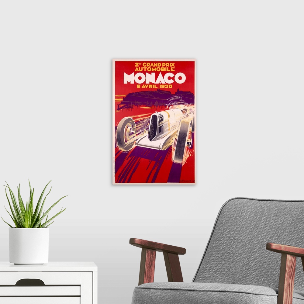 A modern room featuring Vintage Poster, 2nd Monaco Grand Prix, Autoracing
