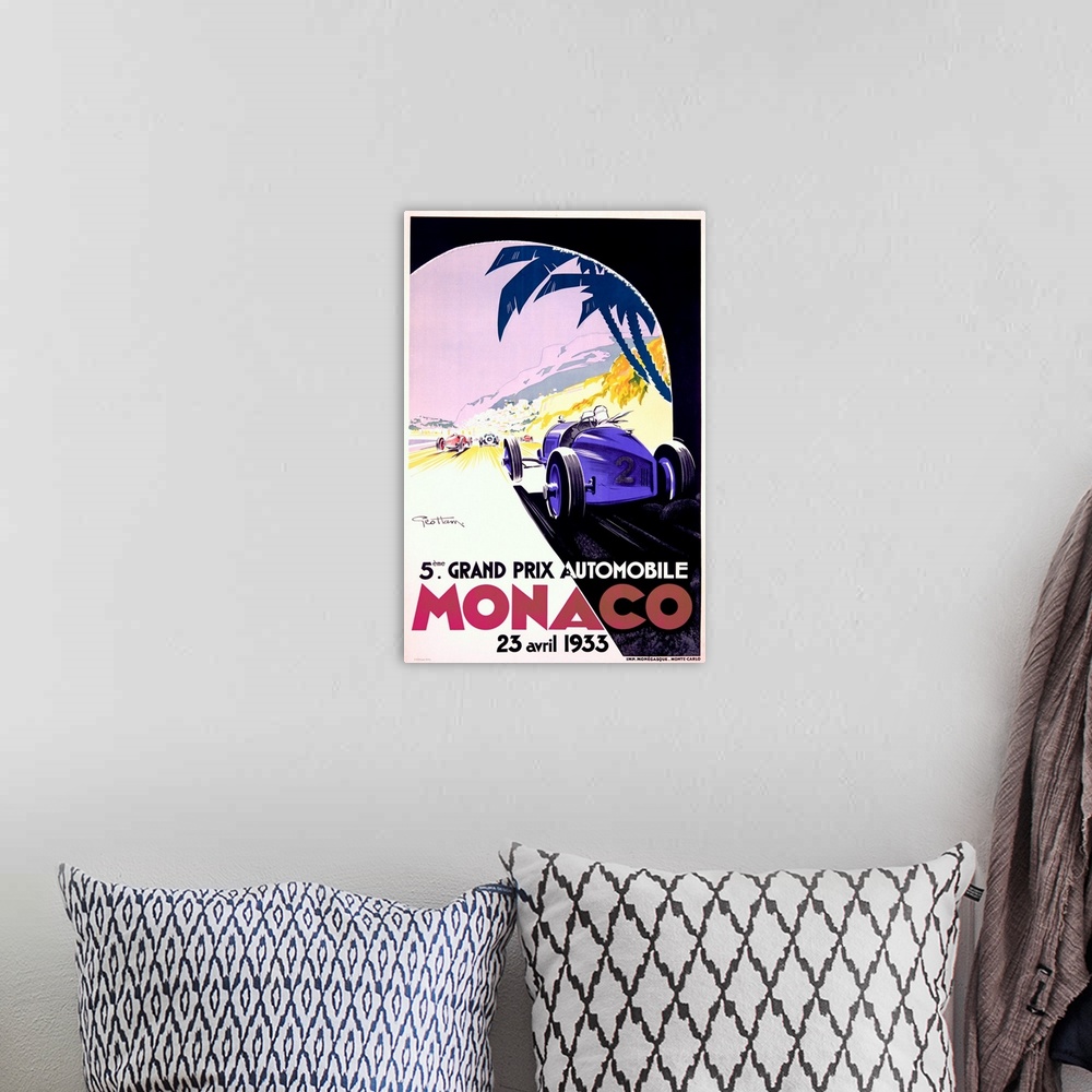 A bohemian room featuring Vintage Poster, 5th Monaco F1 Grand Prix, Autoracing