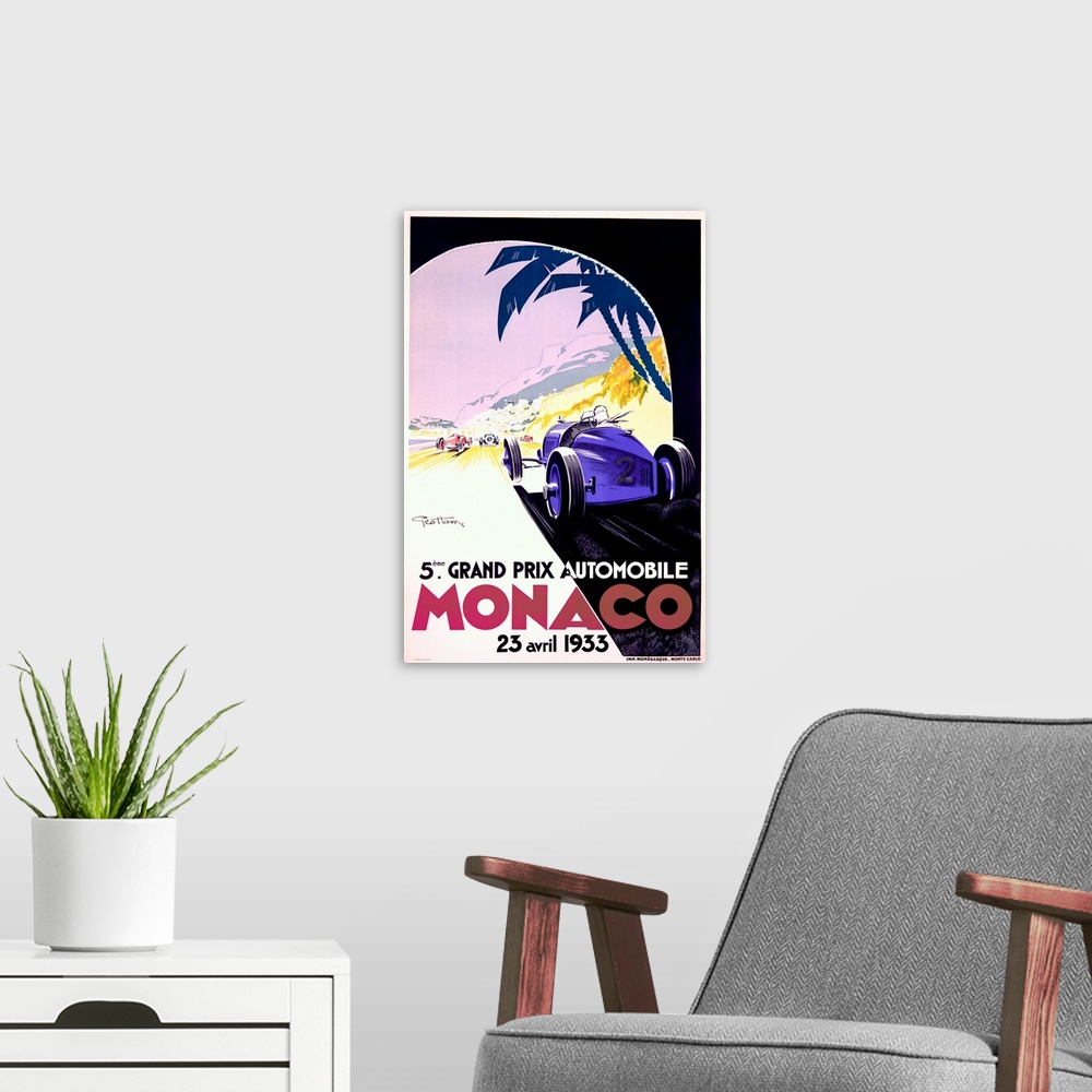A modern room featuring Vintage Poster, 5th Monaco F1 Grand Prix, Autoracing
