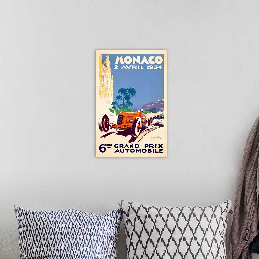 A bohemian room featuring Vintage Auto Poster, Monaco F1 Grand Prix