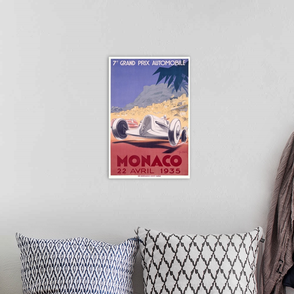 A bohemian room featuring Vintage Poster, 7th Monaco F1 Grand Prix, Autoracing