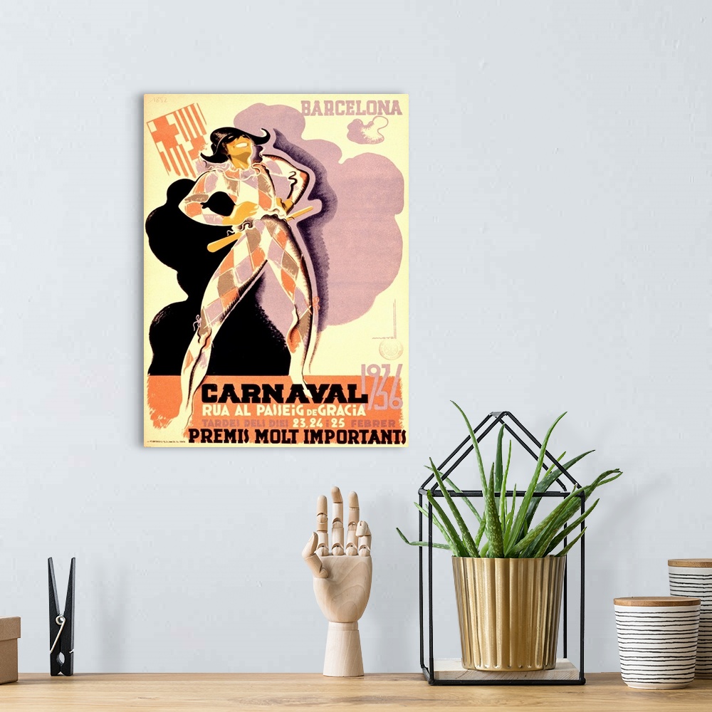 A bohemian room featuring Spanish Vintage Poster, Barcelona