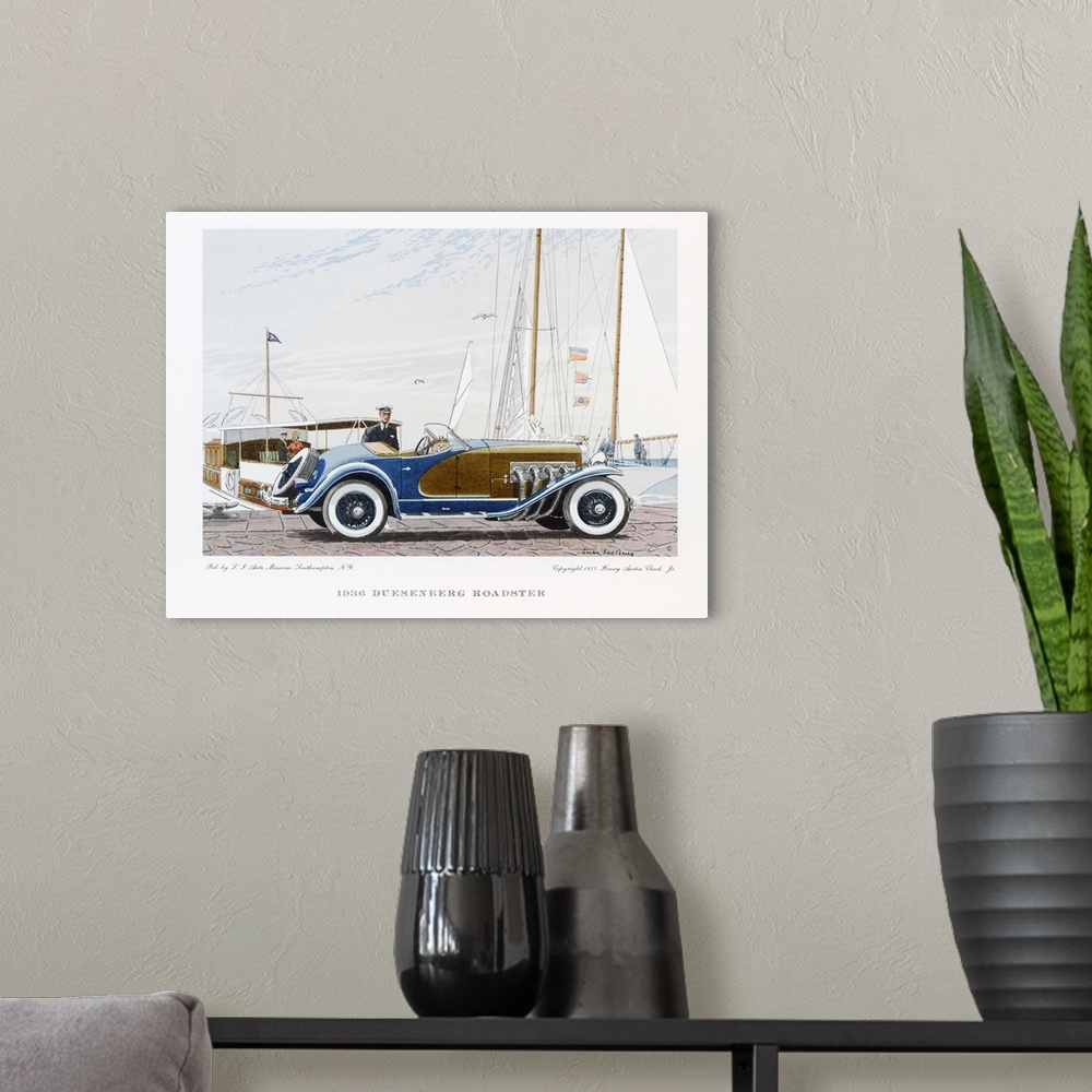 A modern room featuring 1936 Duesenberg Roadster Vintage Print