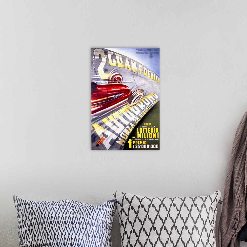 A bohemian room featuring 2 Gran Premio Autodromo, Vintage Poster, by Franco Codognato