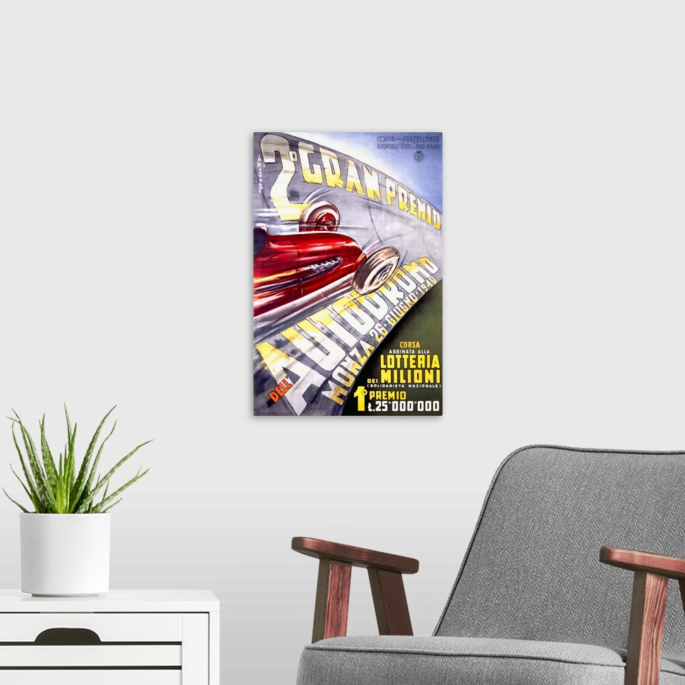 A modern room featuring 2 Gran Premio Autodromo, Vintage Poster, by Franco Codognato