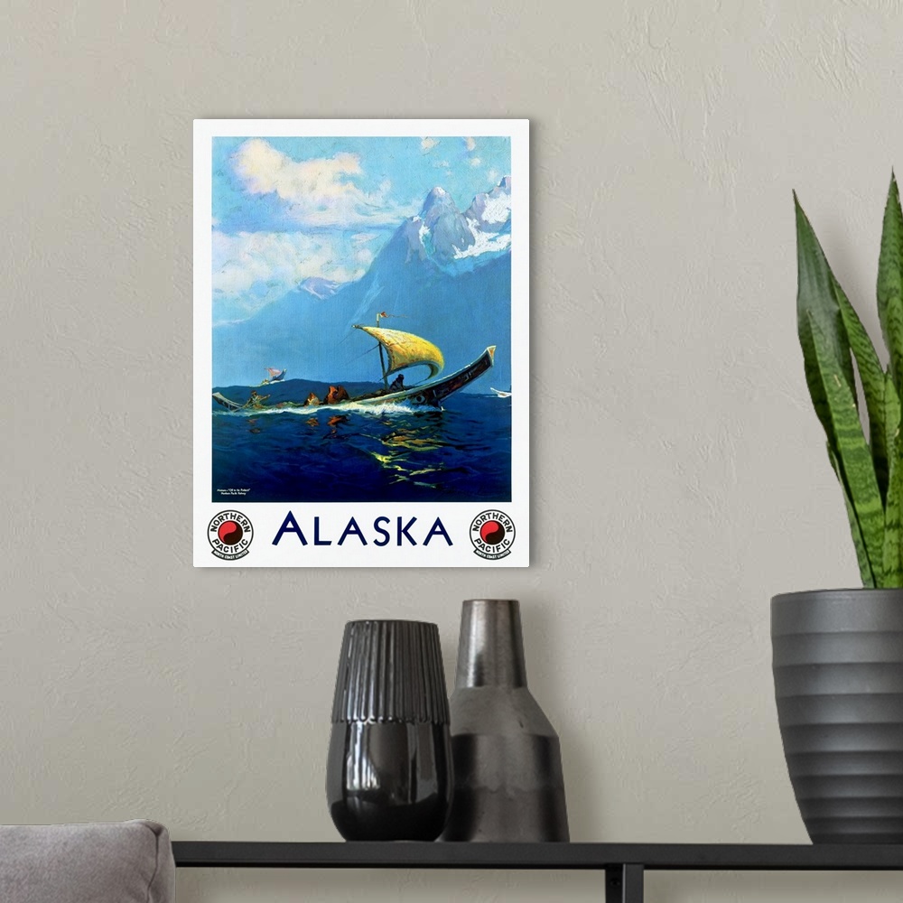 A modern room featuring Alaska, Northern Pacific, Vintage Poster
