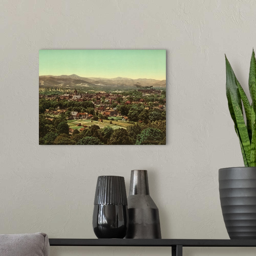 A modern room featuring Hand colored photograph of Asheville, North Carolina.