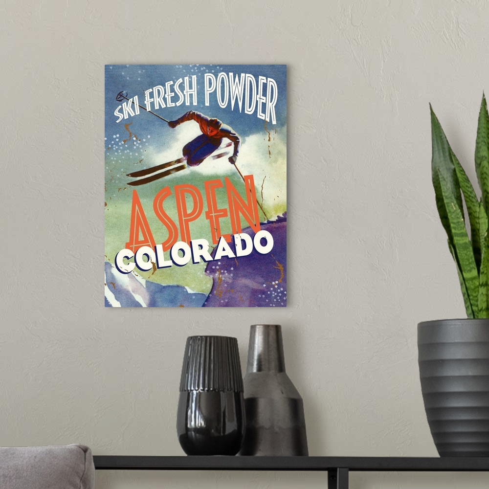 A modern room featuring Aspen Colorado Ski Fresh Powder Vintage Advertising Poster