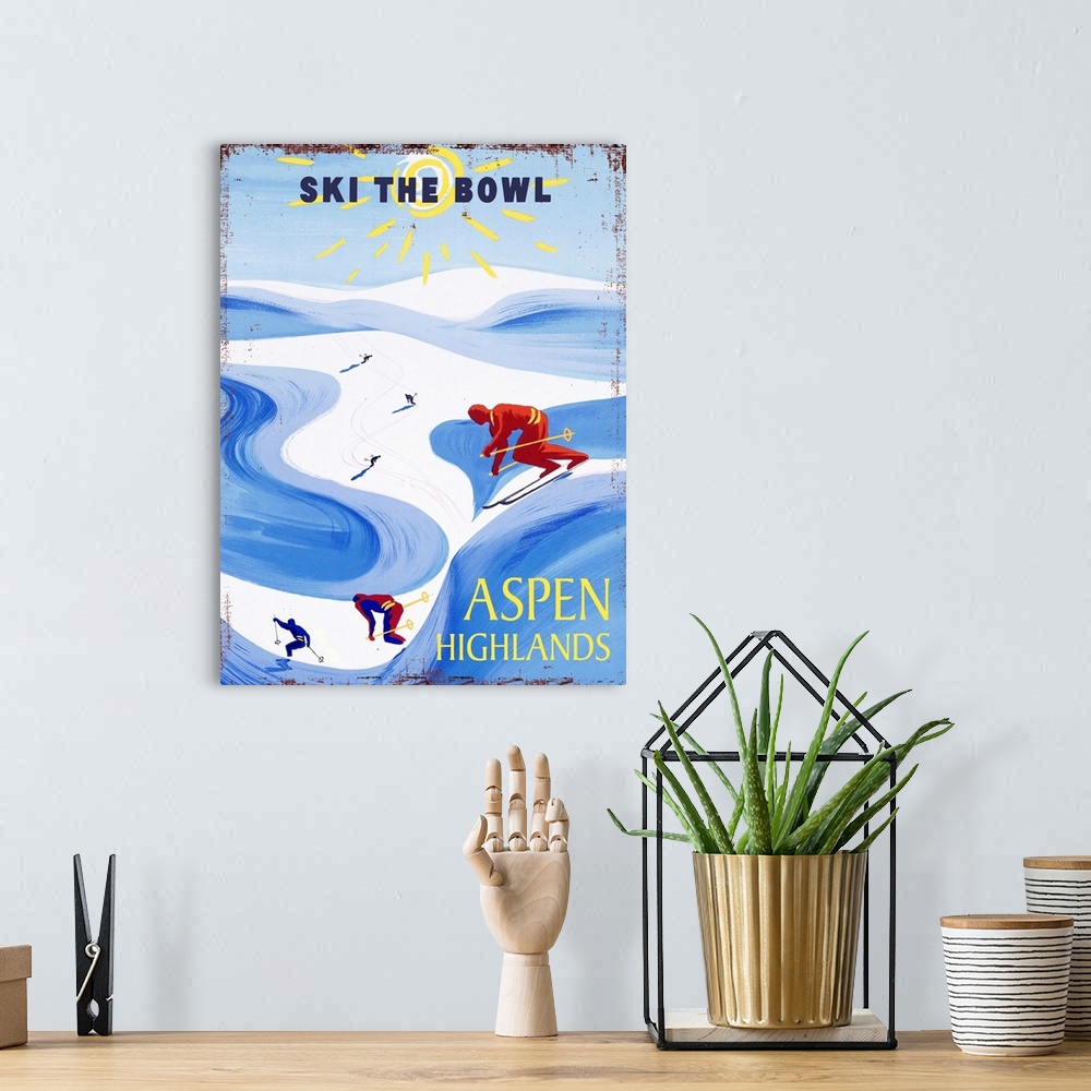 A bohemian room featuring Aspen Highlands Vintage Advertising Poster