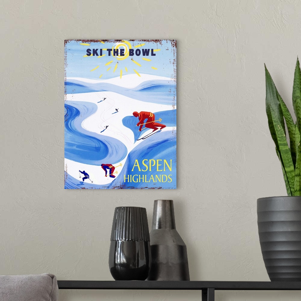 A modern room featuring Aspen Highlands Vintage Advertising Poster