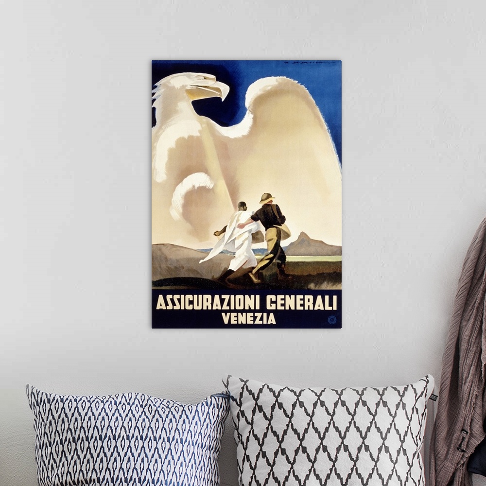 A bohemian room featuring Assicurazioni Generali Venezia, 1936 , Vintage Poster