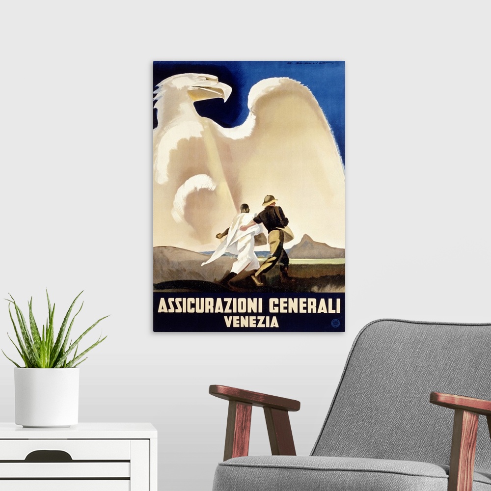 A modern room featuring Assicurazioni Generali Venezia, 1936 , Vintage Poster