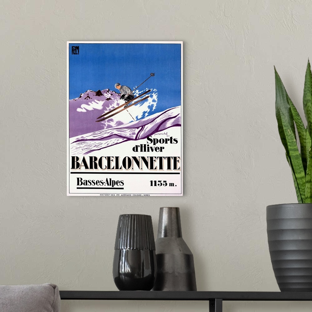 A modern room featuring Barcelonnette, Vintage Poster