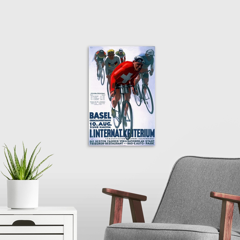 A modern room featuring Basel, International Bike Race, Vintage Poster