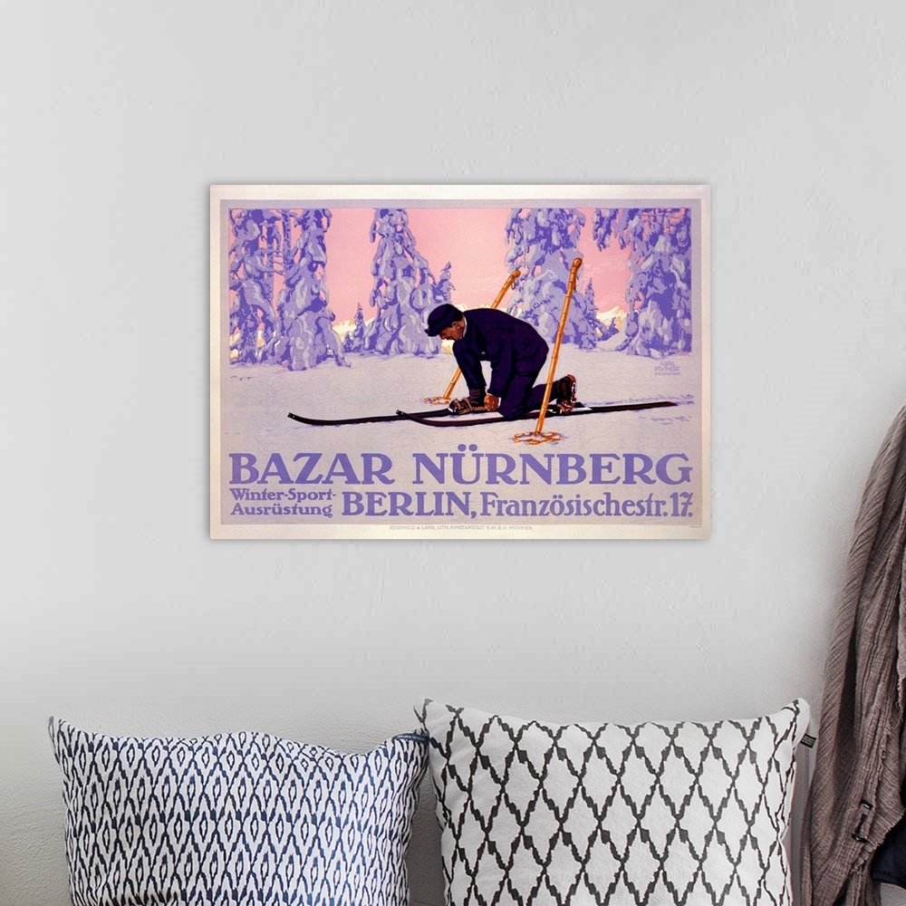 A bohemian room featuring Bazar Nurnberg, Vintage Poster, by Carl Kunst