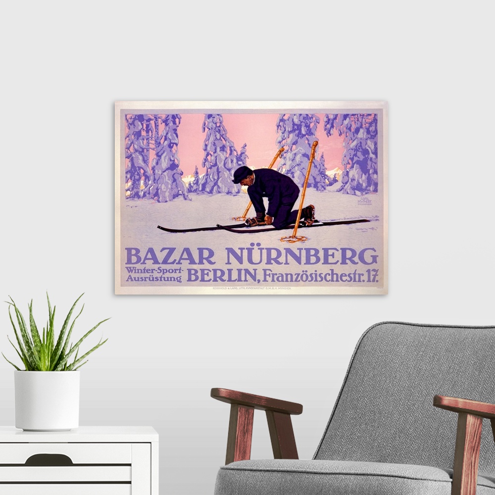 A modern room featuring Bazar Nurnberg, Vintage Poster, by Carl Kunst