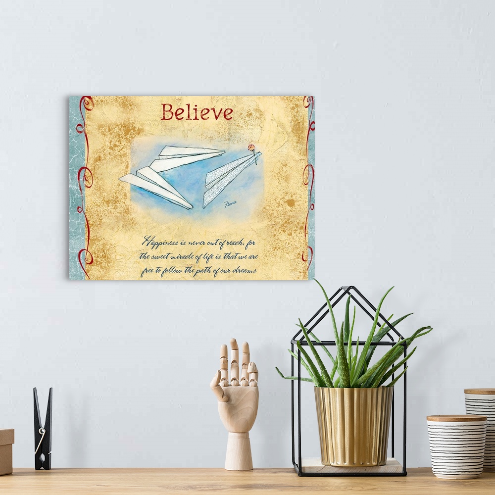 A bohemian room featuring Believe Inspirational Print