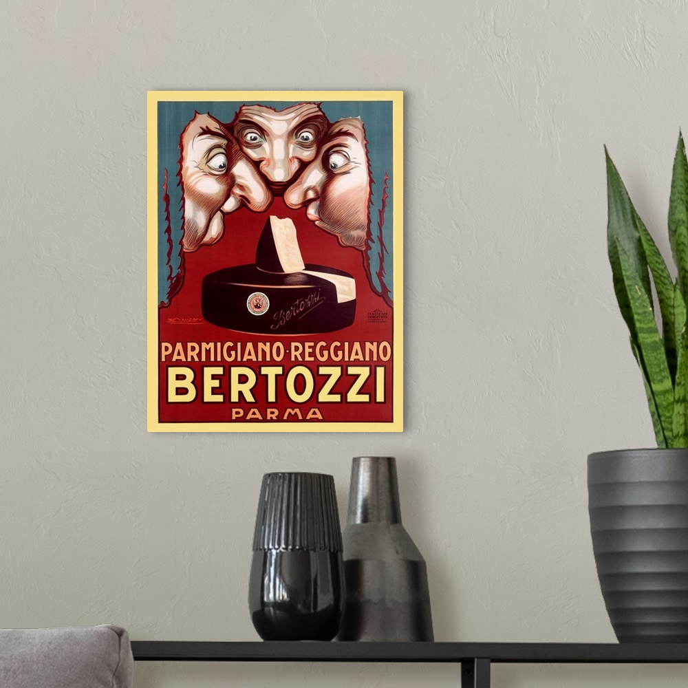 A modern room featuring Bertozzi Parmagian Chesse Vintage Advertising Poster