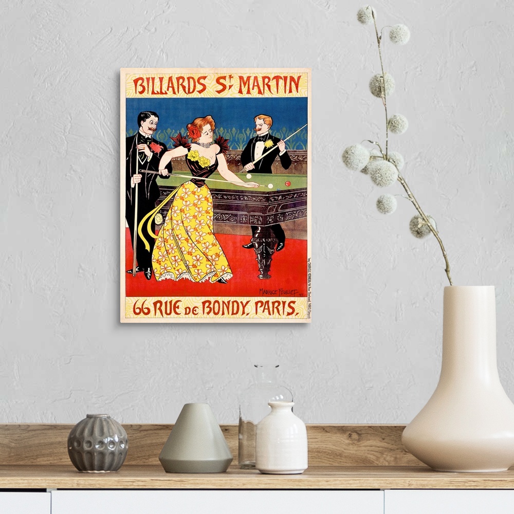 A farmhouse room featuring Billiards St. Martin, Vintage Poster, by Maurice Feuillet