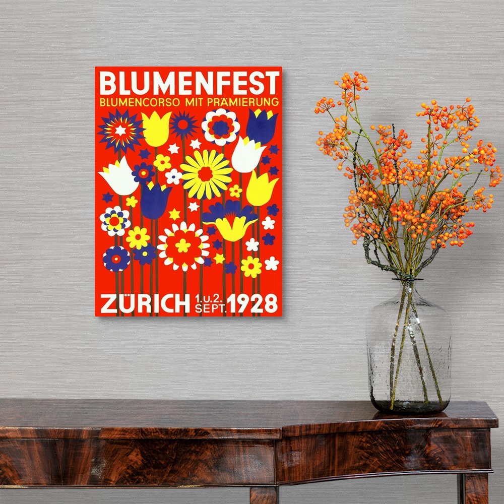A traditional room featuring Classic advertisement for Blumenfest/Bloomfest in Zurich in 1928.