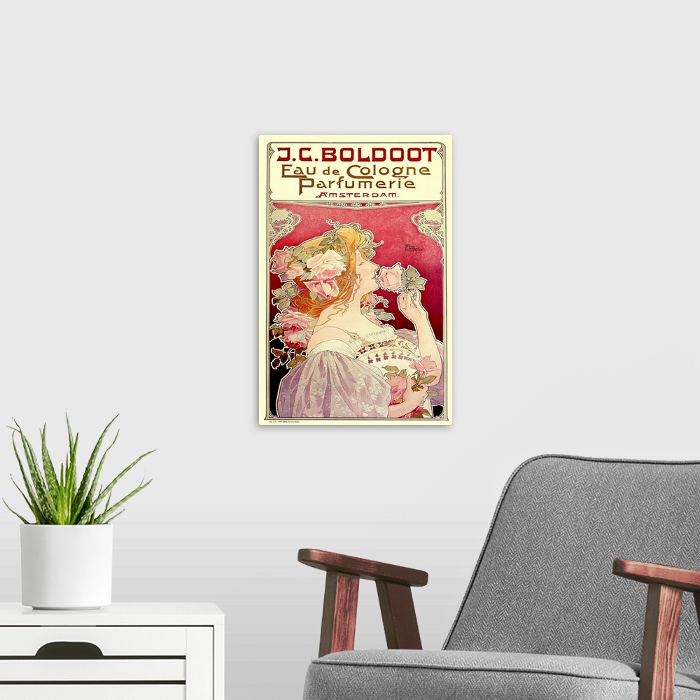 A modern room featuring Boldoot Cologne Perfume Vintage Advertising Poster