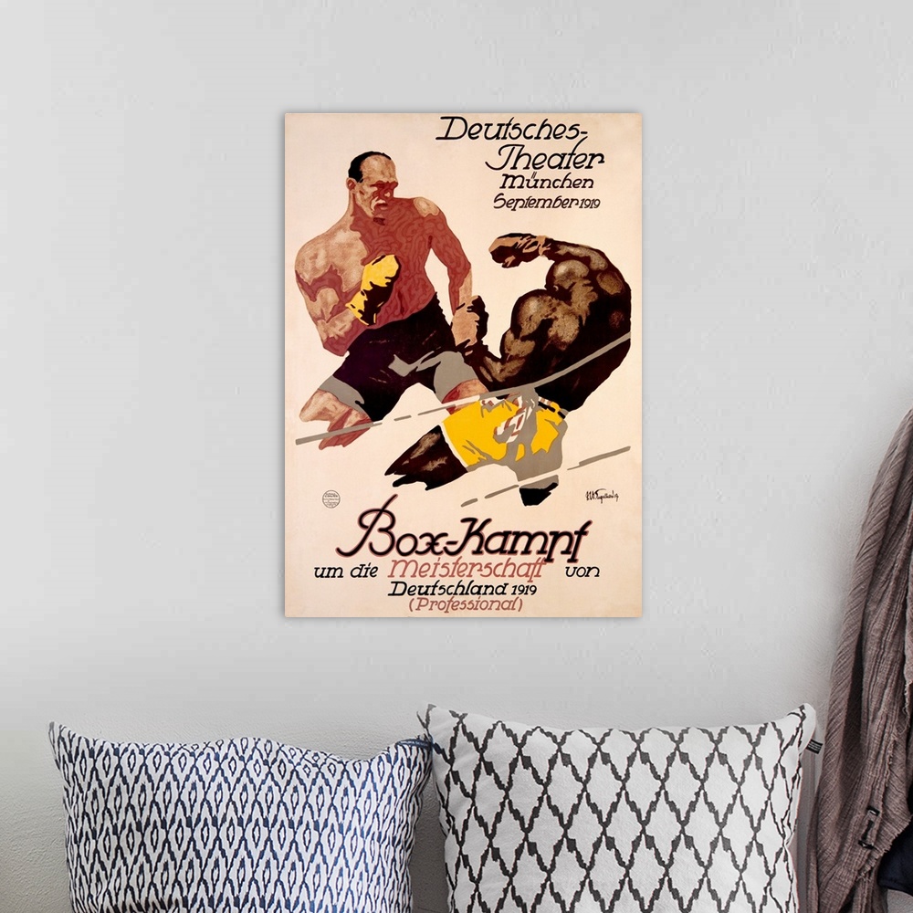 A bohemian room featuring Box Kampf, Vintage Poster, by Julius Ussy Engelhard