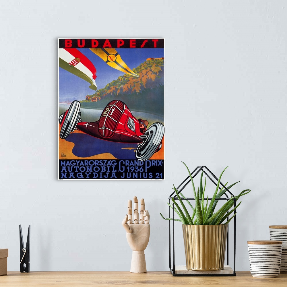 A bohemian room featuring Budapest, Grand Prix 1936, Vintage Poster