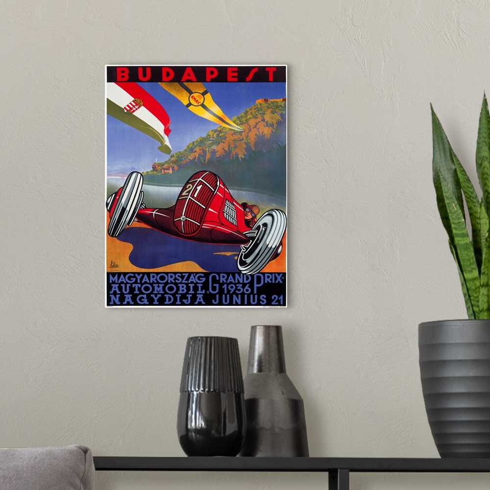 A modern room featuring Budapest, Grand Prix 1936, Vintage Poster