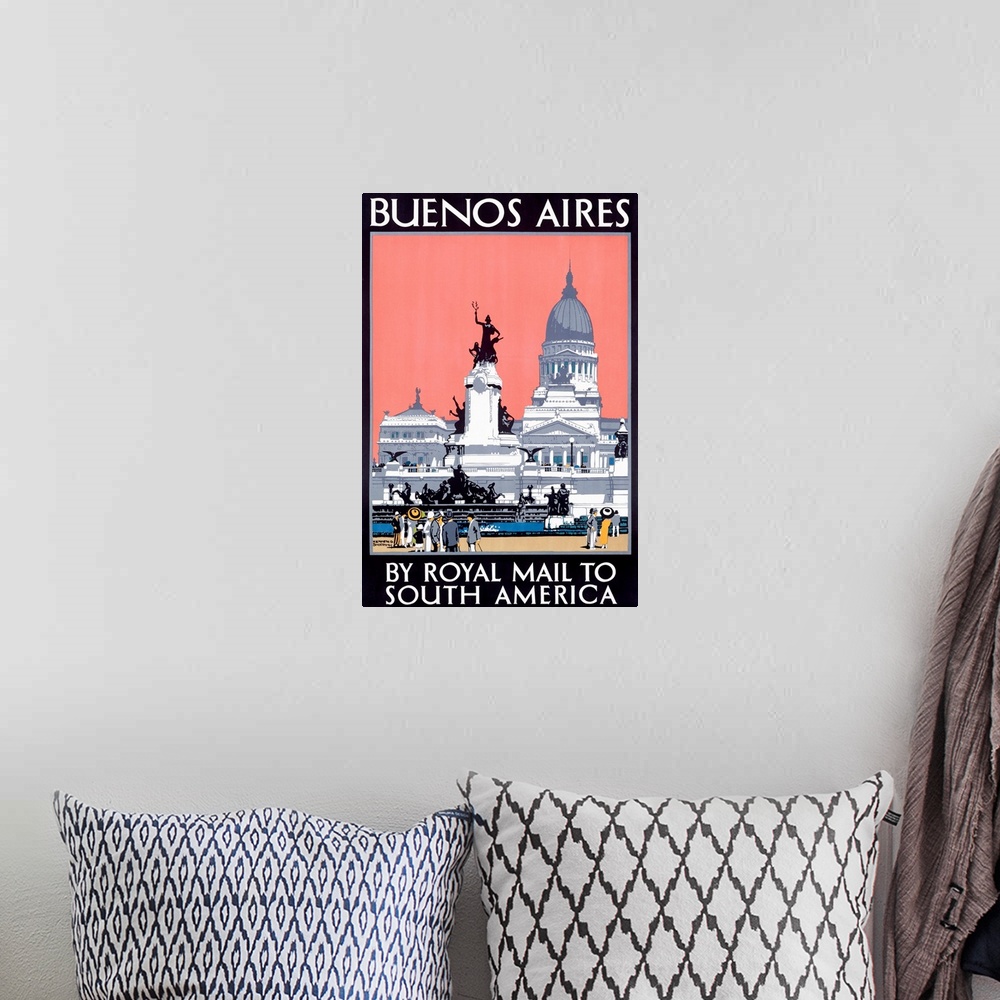 A bohemian room featuring Buenos Aires, Royal Mail Line, Vintage Poster