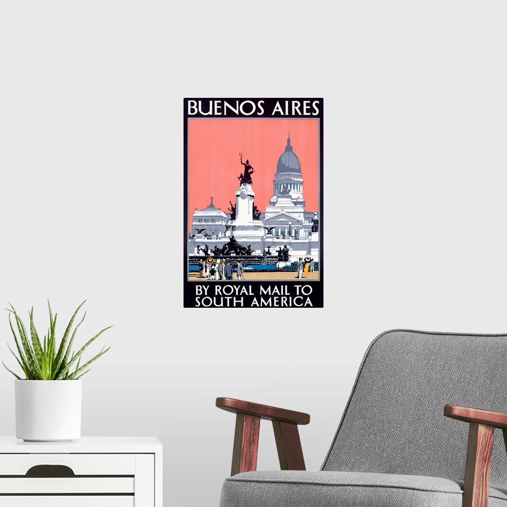 A modern room featuring Buenos Aires, Royal Mail Line, Vintage Poster