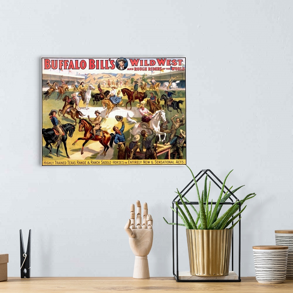A bohemian room featuring Buffalo Bills Wild West, and Rough Riders of the World , Vintage Poster