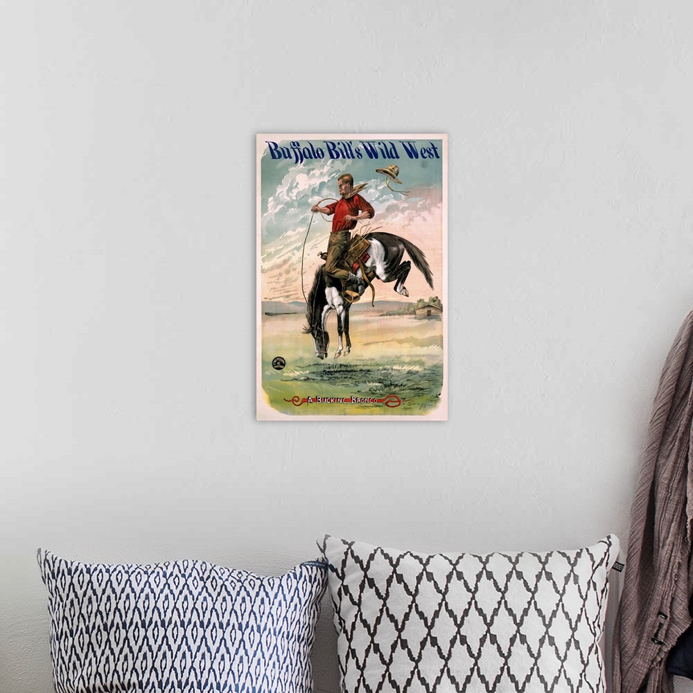 A bohemian room featuring Buffalo Bills Wild West, Billys Bronco Ranch, Vintage Poster