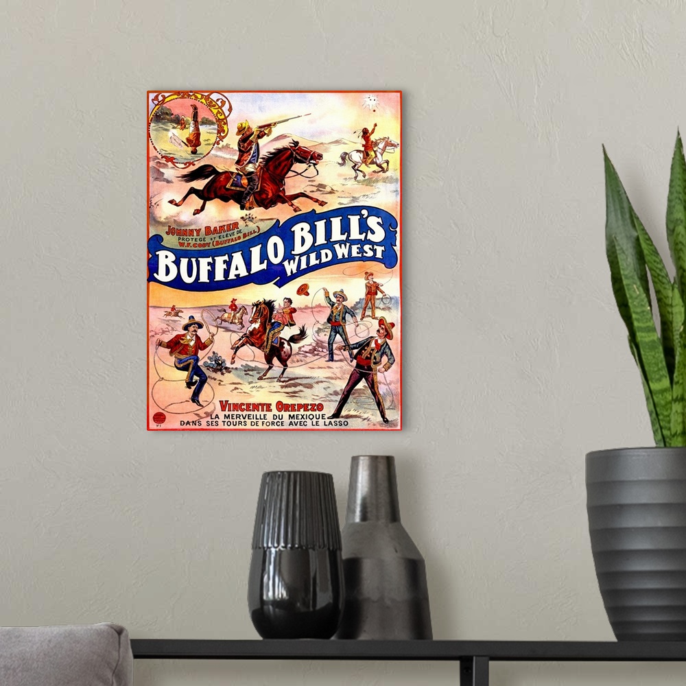 A modern room featuring Buffalo Bills Wild West, with Jonny Baker and Vincente Orepezo, Vintage Poster