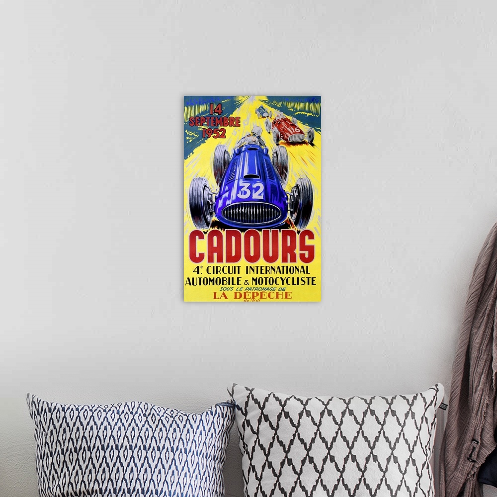 A bohemian room featuring Cadours, Circuit International, Vintage Poster
