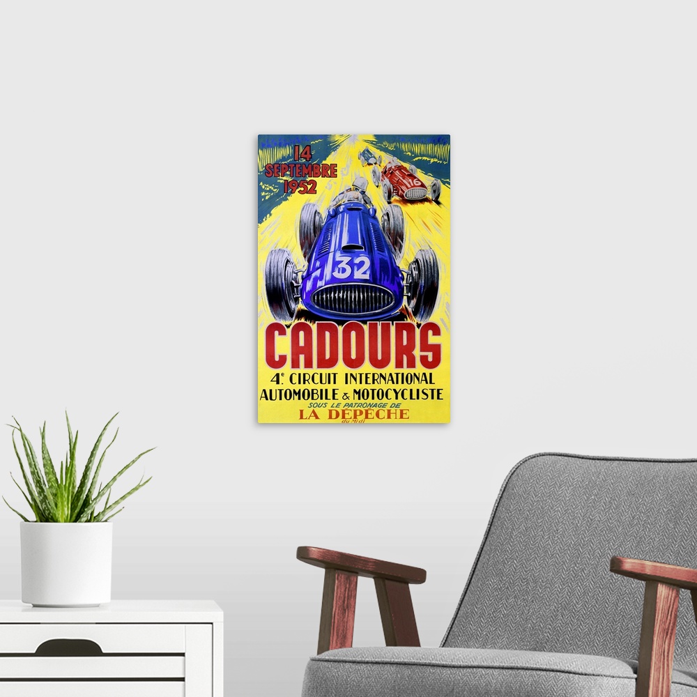 A modern room featuring Cadours, Circuit International, Vintage Poster